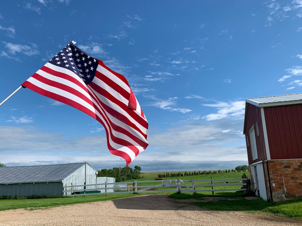 American flag on a farm